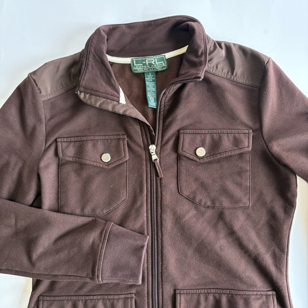 Lauren‎ Ralph Lauren Active Women's Small Brown Full Zip Sweatshirt 4 Pocket
